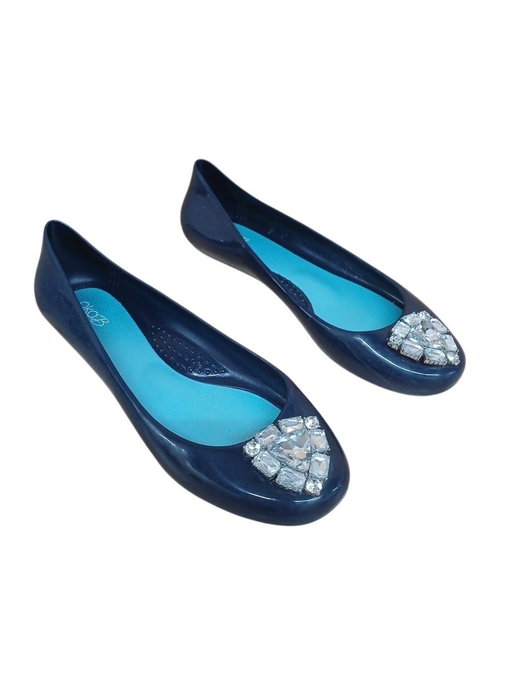 OKA b. Navy Jelly Flats with Crystal Toe Embellishment Size 9